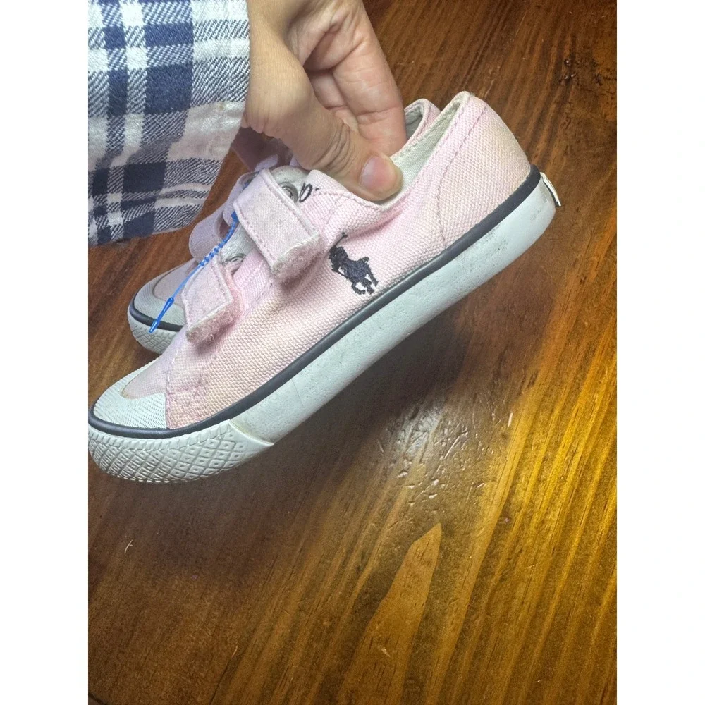 Polo Ralph Lauren Kids Pink Canvas Velcro Sneakers Shoes Size 10 Toddler